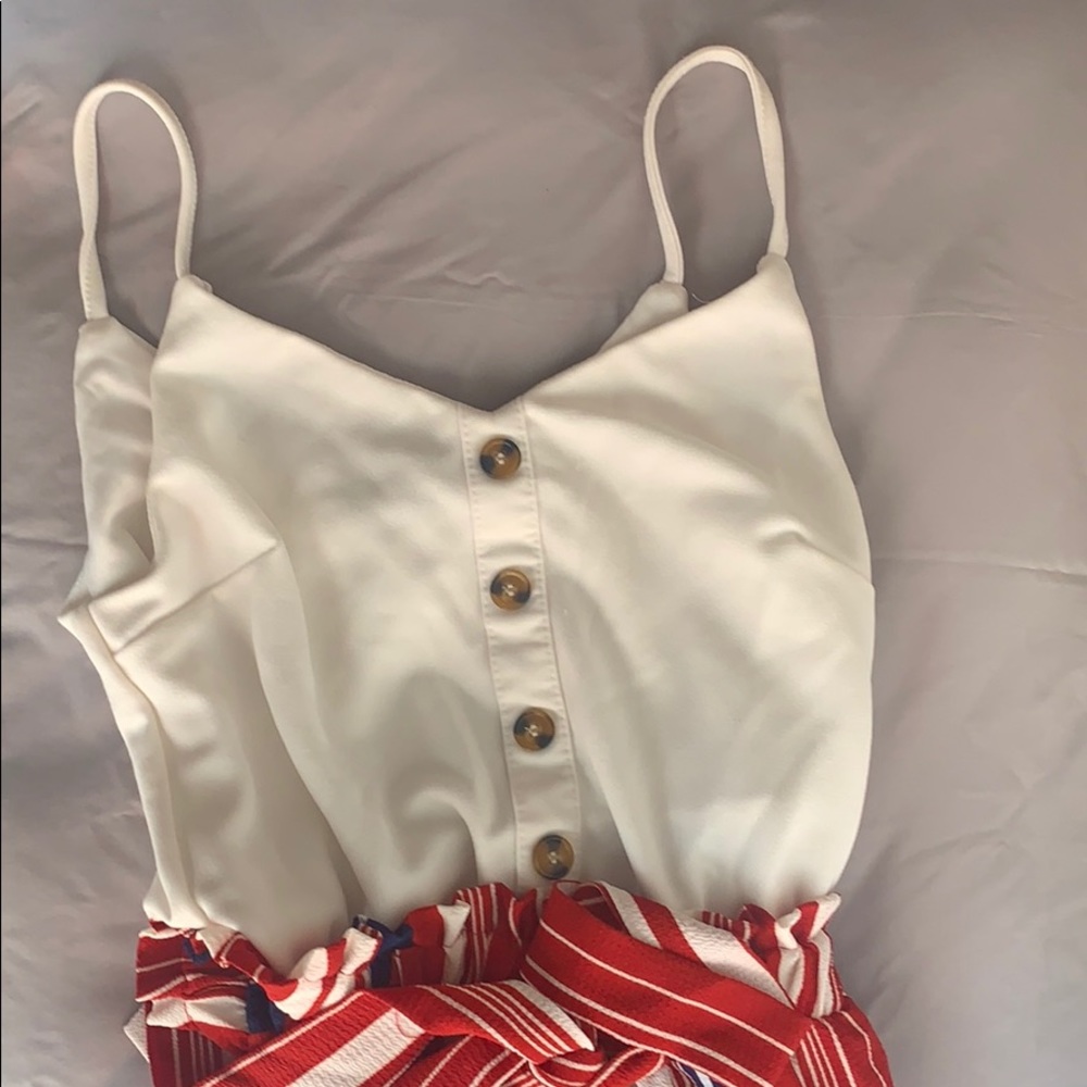 White, Blue, and Red Jumpsuit